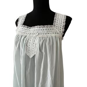 Vintage Nightgown 1970s 1980s Dress Lace pale blue Eyelet beachy Med Large READ
